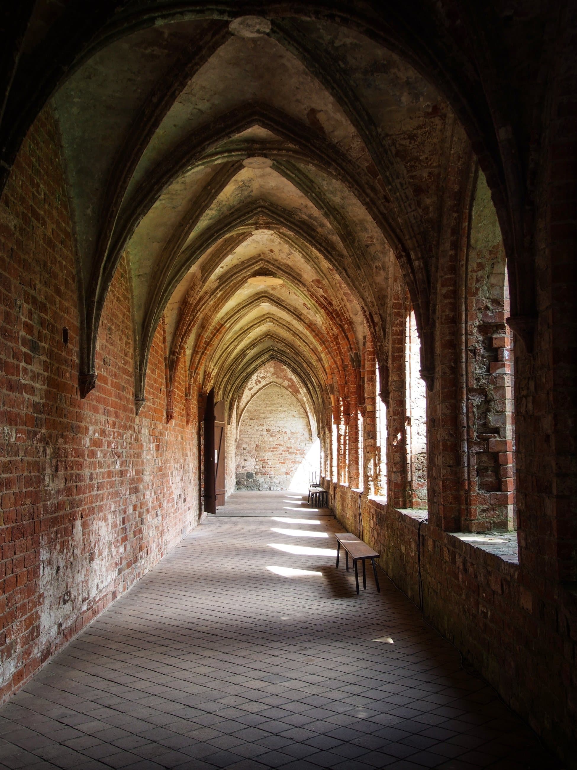Brick-vaulted cloister walk at Chorin Abbey