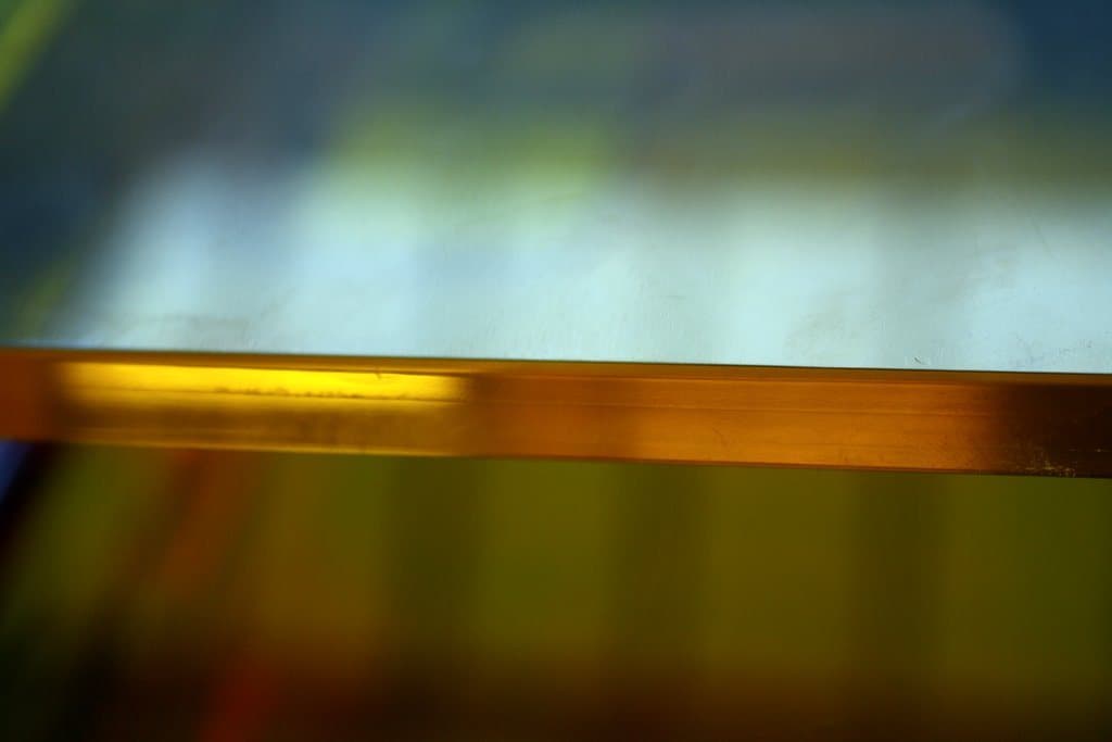 Abstract blur of amber and green light