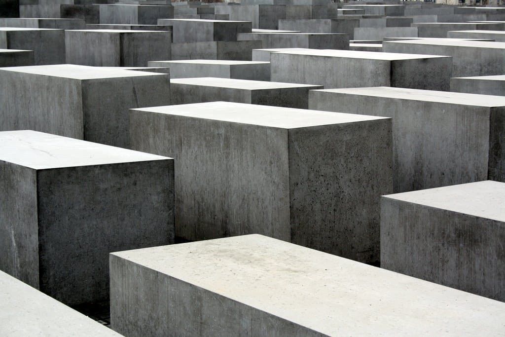 Rows of grey concrete stelae