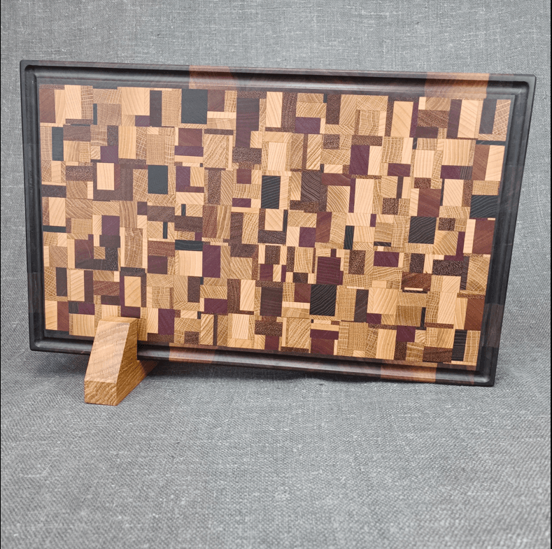 End-grain chopping board made from mixed hardwoods